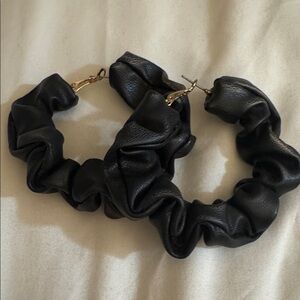 Black Leather Hoop Earrings